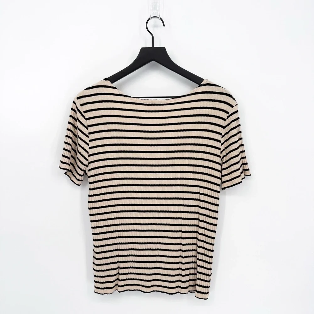 Vintage Worthington Neutral Stripe Minimalist Ribbed Top Medium